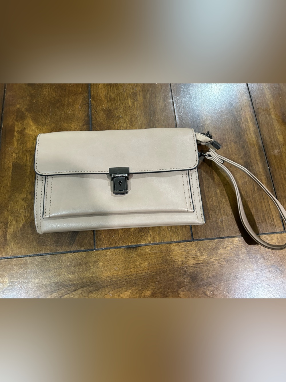 Women’s Beige Leather Wristlet Clutch